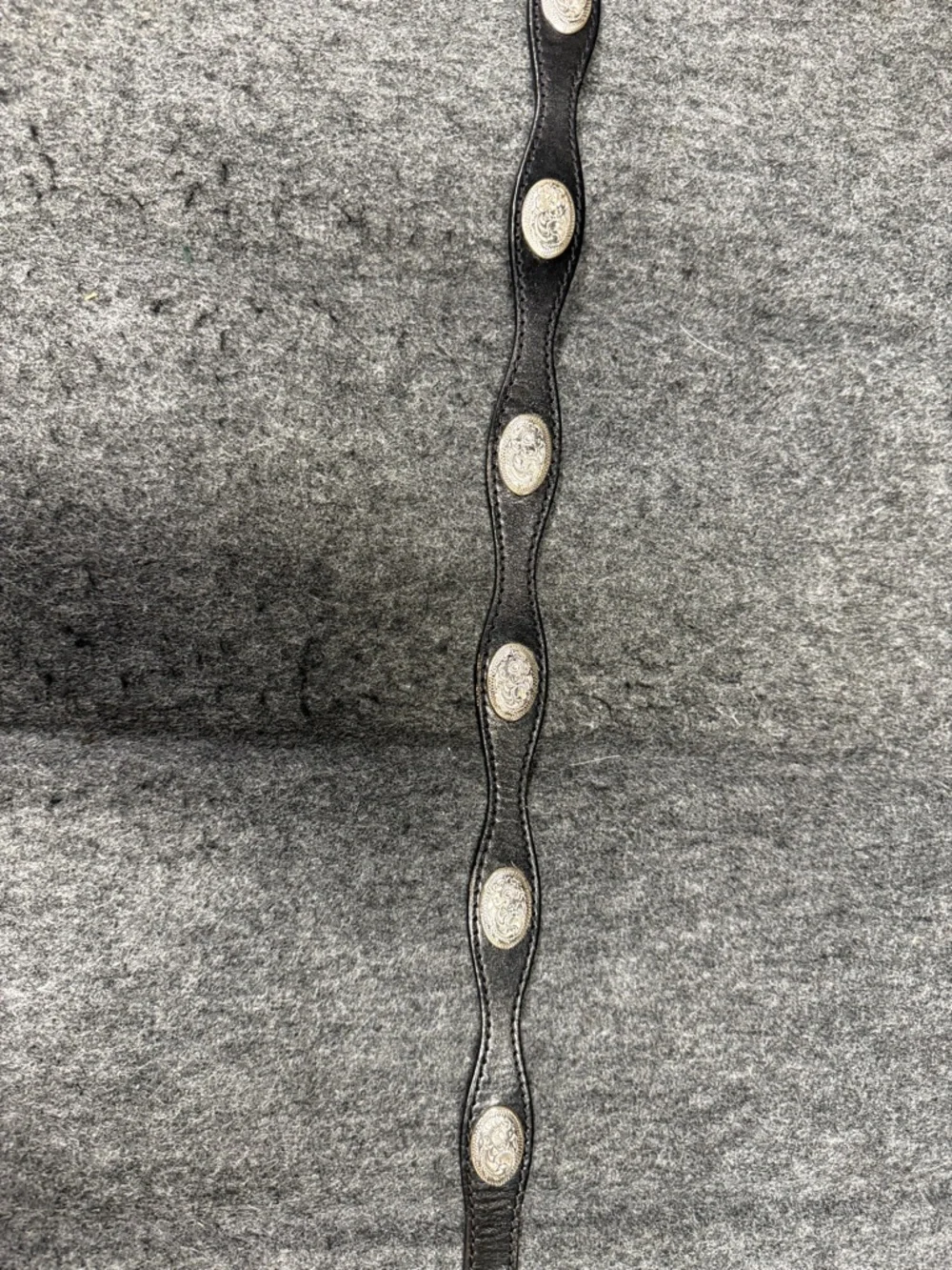 Black Western Leather Belt with Silver-Tone Buckle - Picture 5 of 7